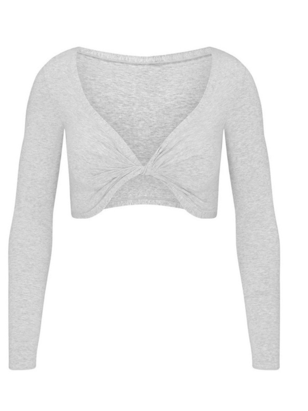 Skims Light Gray Twist-Front Long Sleeve Crop Top